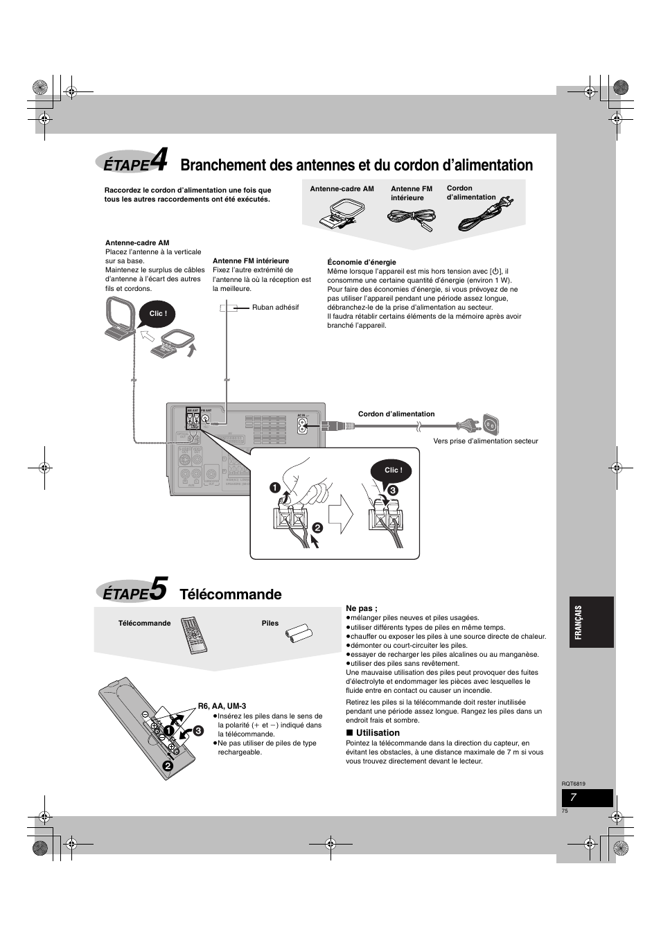 Étape, Télécommande | Panasonic SCDP1 User Manual | Page 75 / 104