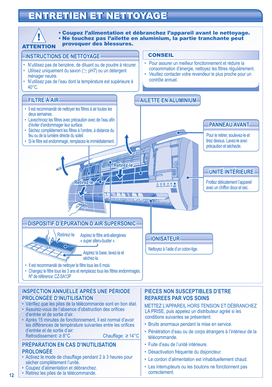 Entretien et nettoyage entretien et nettoyage | Panasonic KITE9HKEA User Manual | Page 12 / 56