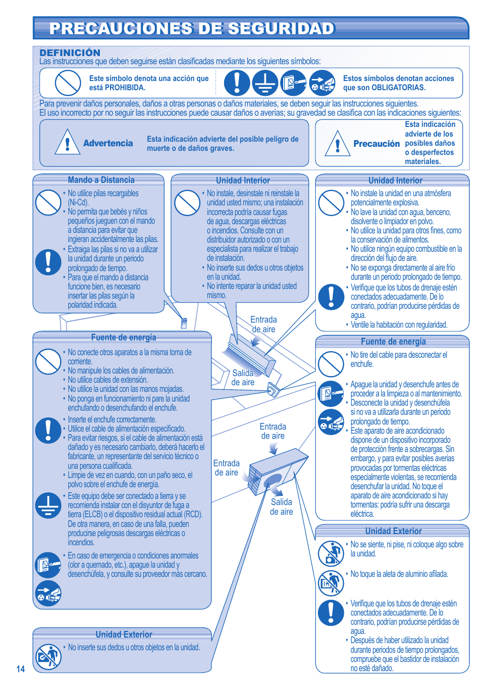 Precauciones de seguridad | Panasonic KITE9HKEA User Manual | Page 14 / 56