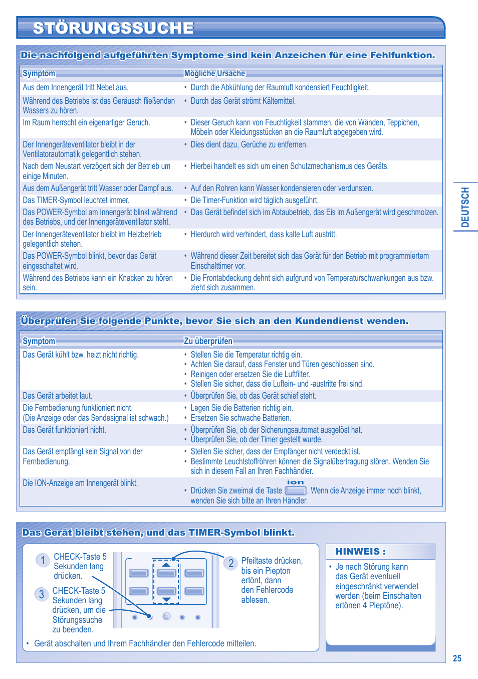 Störungssuche | Panasonic KITE9HKEA User Manual | Page 25 / 56