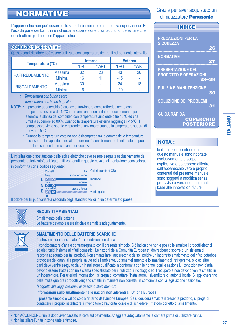 Normative, Grazie per aver acquistato un climatizzatore | Panasonic KITE9HKEA User Manual | Page 27 / 56