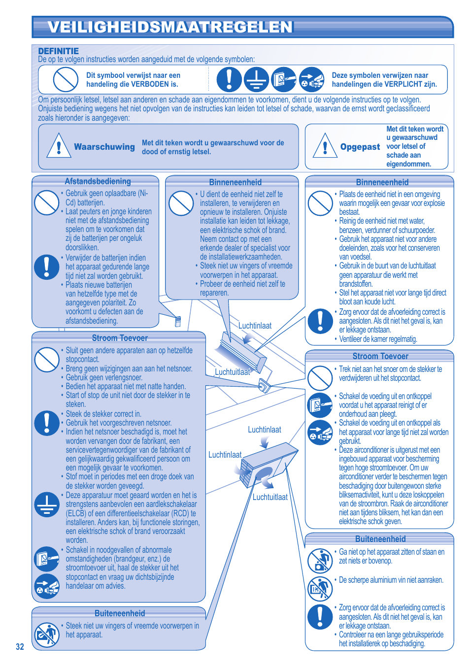 Veiligheidsmaatregelen | Panasonic KITE9HKEA User Manual | Page 32 / 56