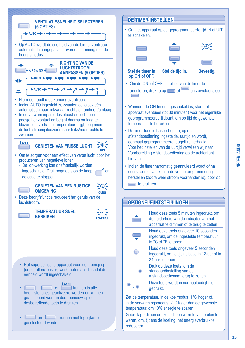 Nederlands de timer instellen de timer instellen, Optionele intstellingen optionele intstellingen | Panasonic KITE9HKEA User Manual | Page 35 / 56