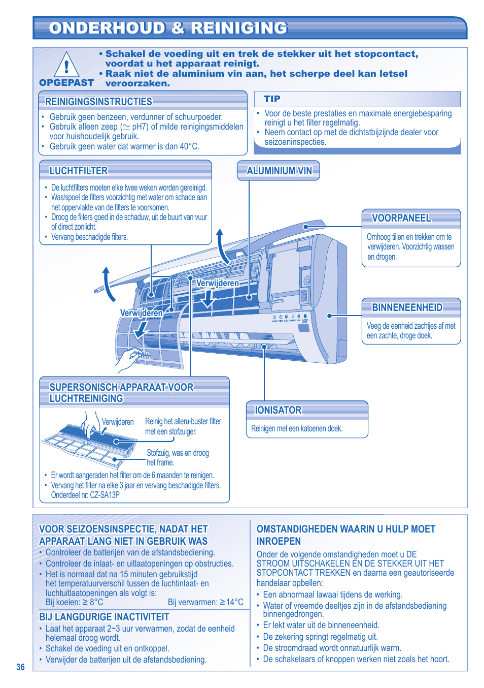 Onderhoud & reiniging | Panasonic KITE9HKEA User Manual | Page 36 / 56