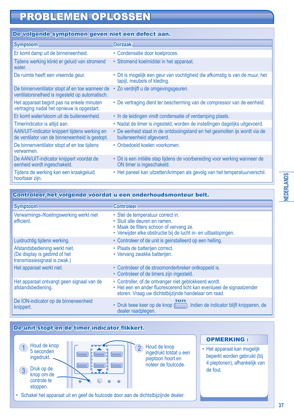 Problemen oplossen | Panasonic KITE9HKEA User Manual | Page 37 / 56