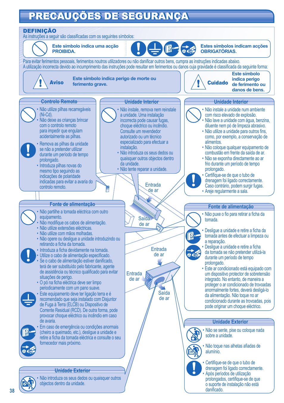 Precauções de segurança | Panasonic KITE9HKEA User Manual | Page 38 / 56