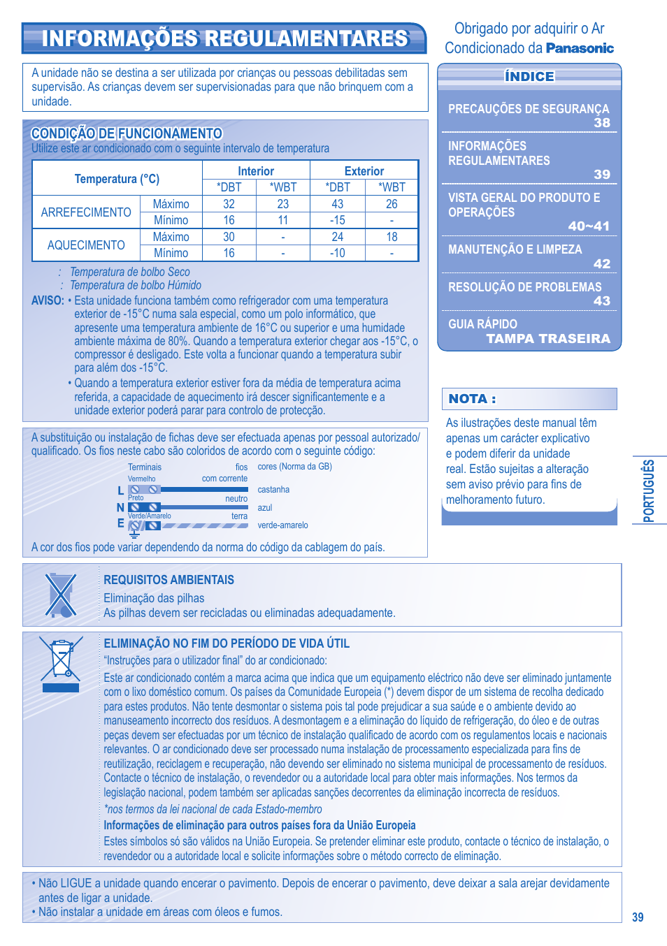 Informações regulamentares, Obrigado por adquirir o ar condicionado da | Panasonic KITE9HKEA User Manual | Page 39 / 56