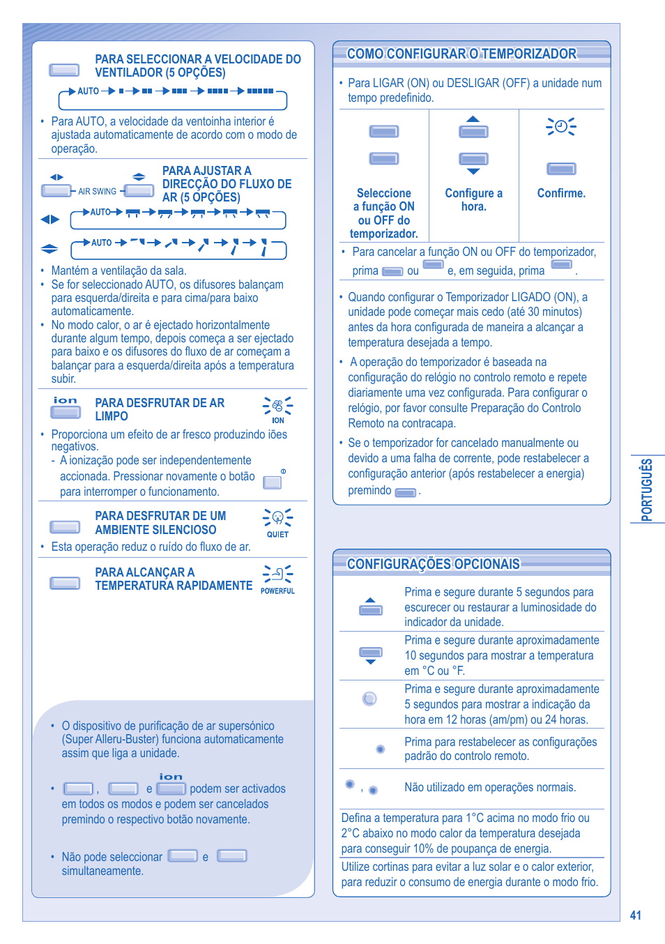 Configurações opcionais configurações opcionais | Panasonic KITE9HKEA User Manual | Page 41 / 56