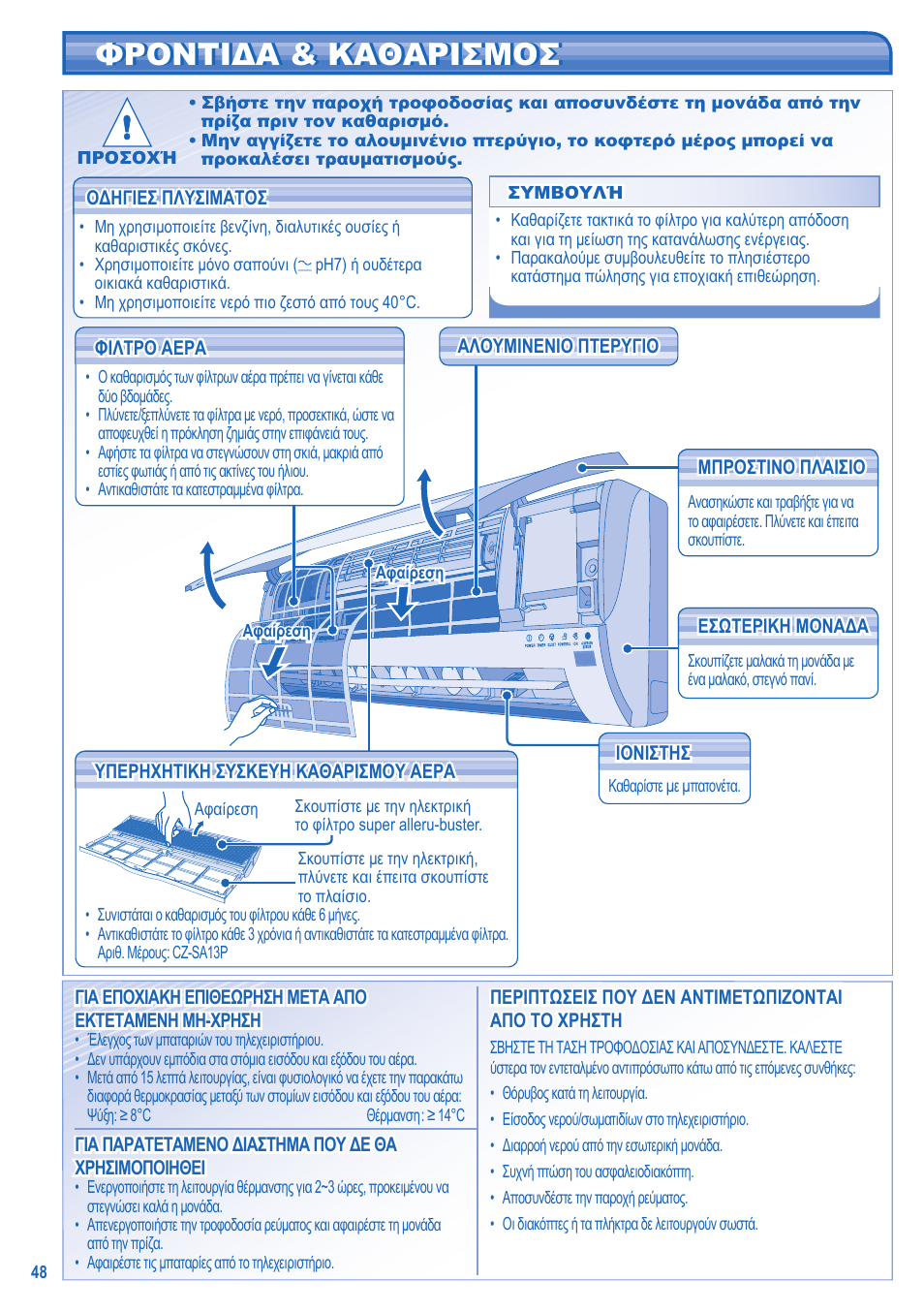 Φροντιδα & καθαρισμοσ | Panasonic KITE9HKEA User Manual | Page 48 / 56