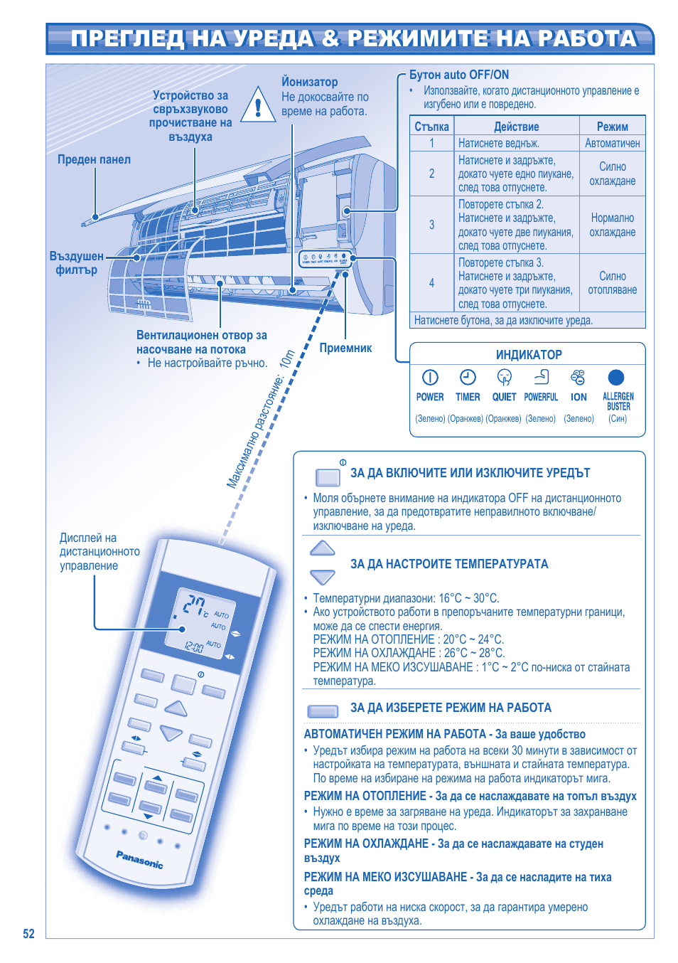 Преглед на уреда & режимите на работа | Panasonic KITE9HKEA User Manual | Page 52 / 56