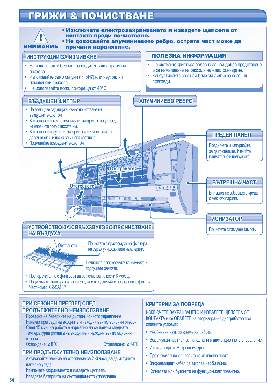 Грижи & почистване | Panasonic KITE9HKEA User Manual | Page 54 / 56