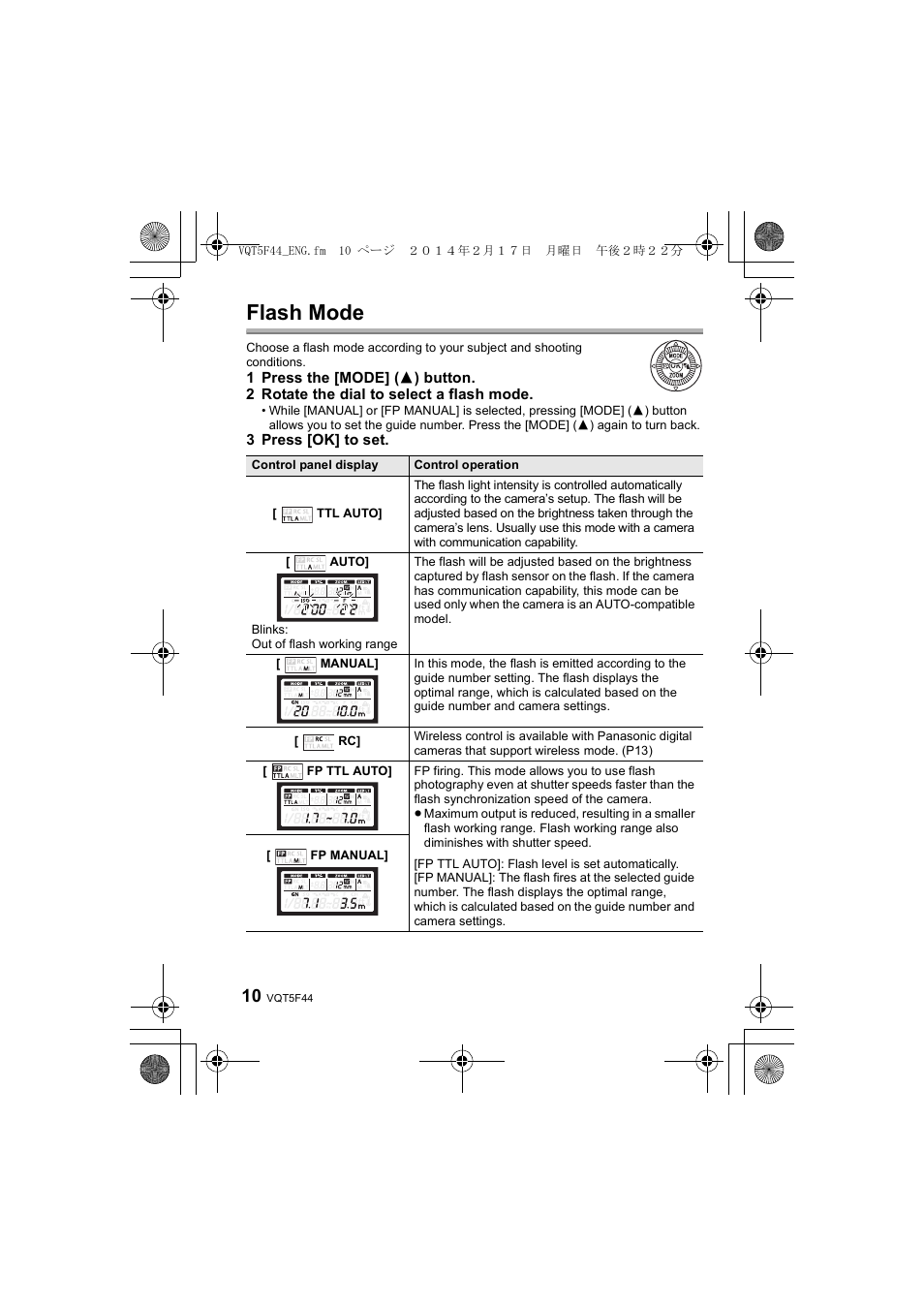 Flash mode | Panasonic DMWFL580LPP User Manual | Page 10 / 224
