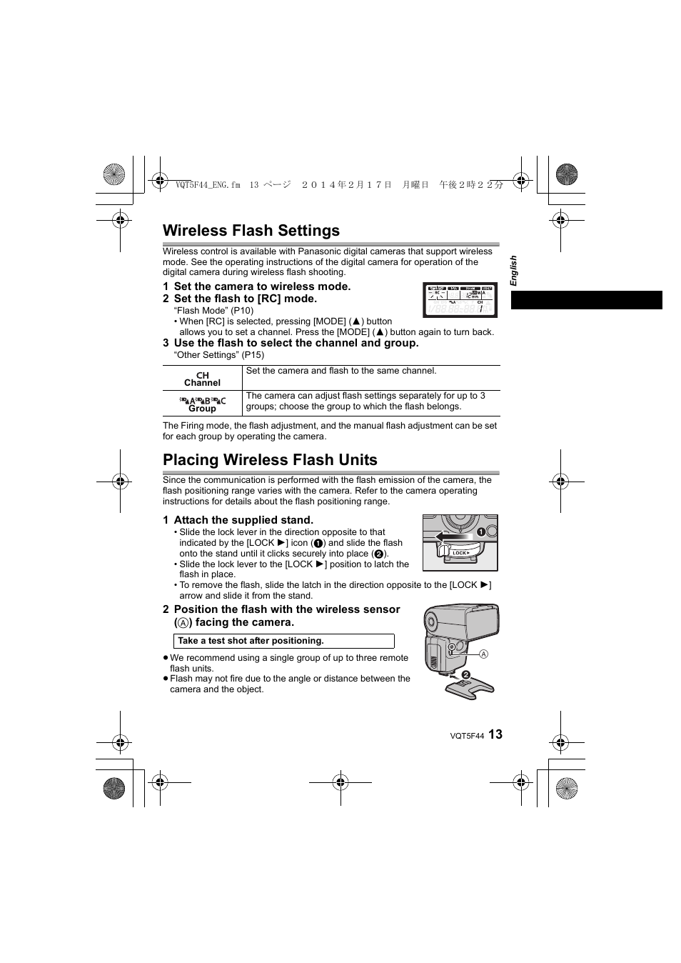 Wireless flash settings, Placing wireless flash units | Panasonic DMWFL580LPP User Manual | Page 13 / 224