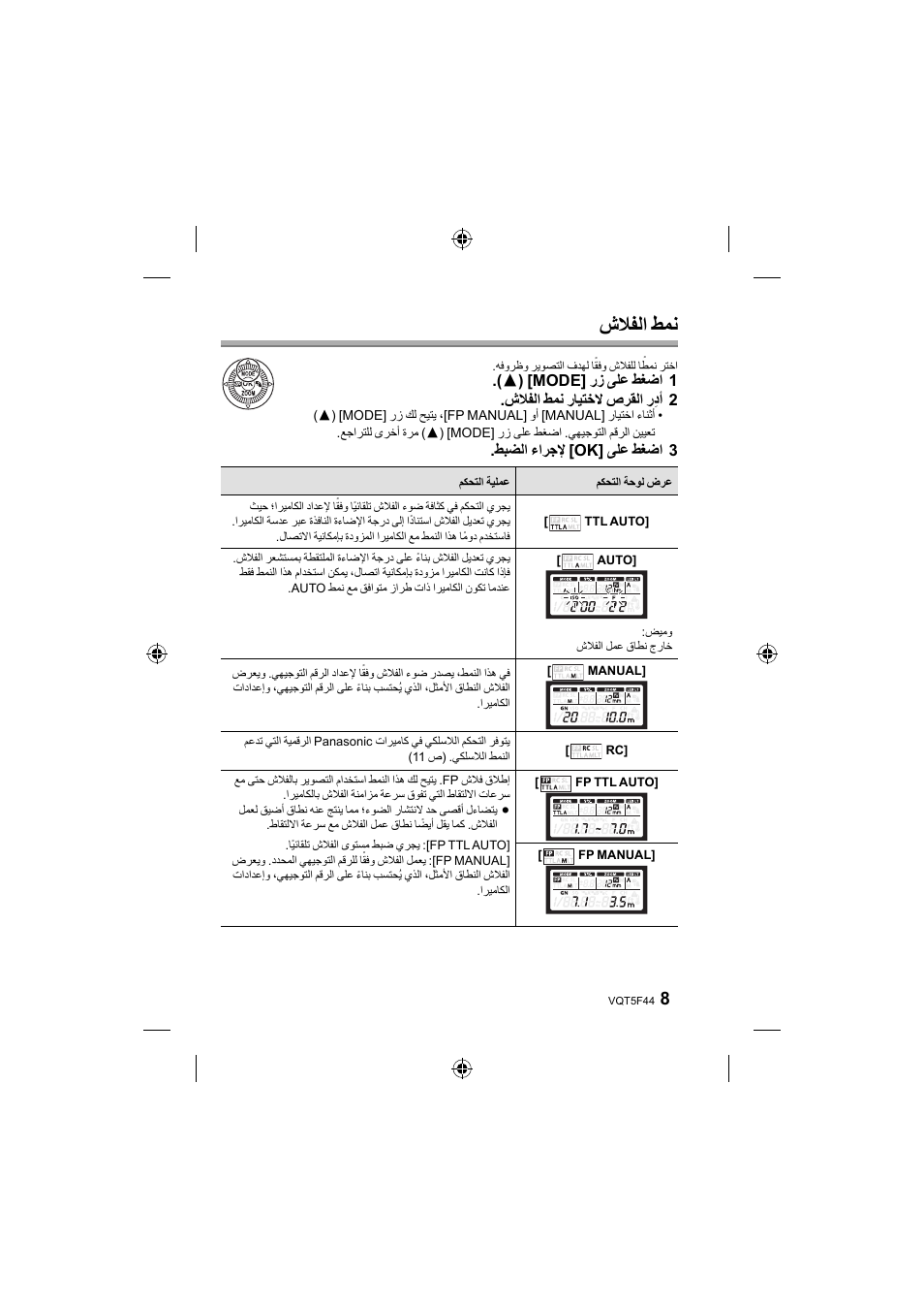 ﺵﻼﻔﻟﺍ ﻂﻤﻧ | Panasonic DMWFL580LPP User Manual | Page 189 / 224