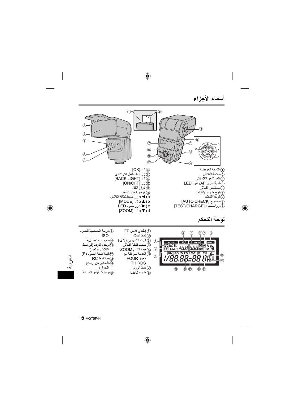 ءﺍﺰﺟﻷﺍ ءﺎﻤﺳﺃ, ﻢﻜﺤﺘﻟﺍ ﺔﺣﻮﻟ | Panasonic DMWFL580LPP User Manual | Page 192 / 224