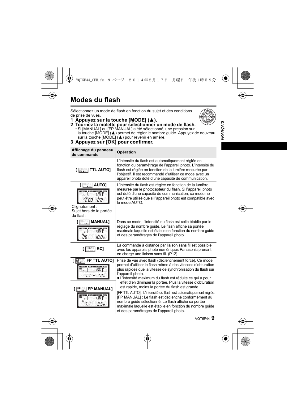 Modes du flash | Panasonic DMWFL580LPP User Manual | Page 33 / 224