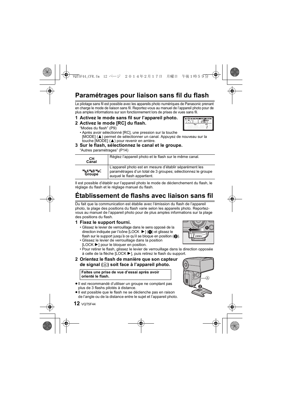 Paramétrages pour liaison sans fil du flash, Établissement de flashs avec liaison sans fil | Panasonic DMWFL580LPP User Manual | Page 36 / 224