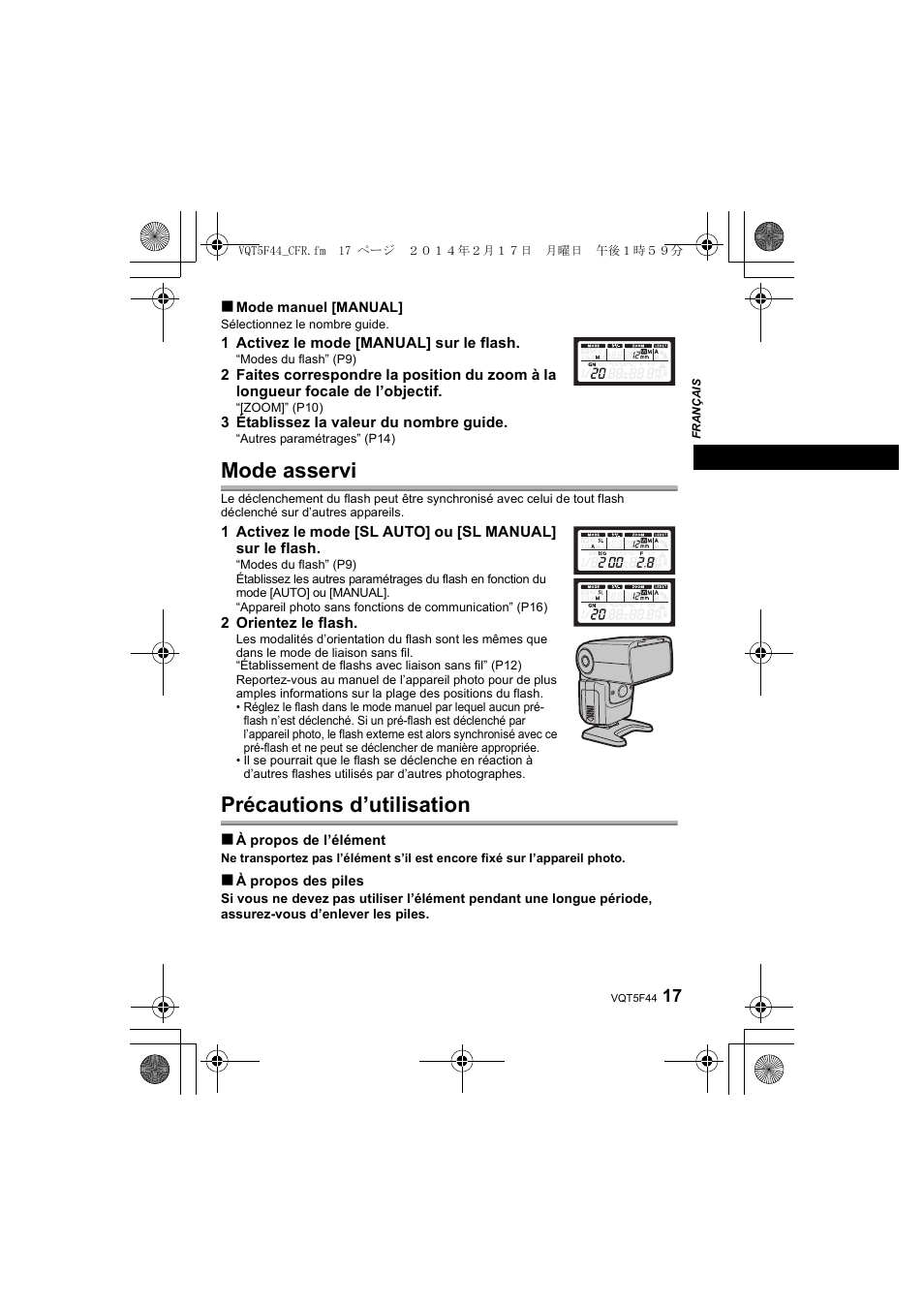 Mode asservi, Précautions d’utilisation | Panasonic DMWFL580LPP User Manual | Page 41 / 224