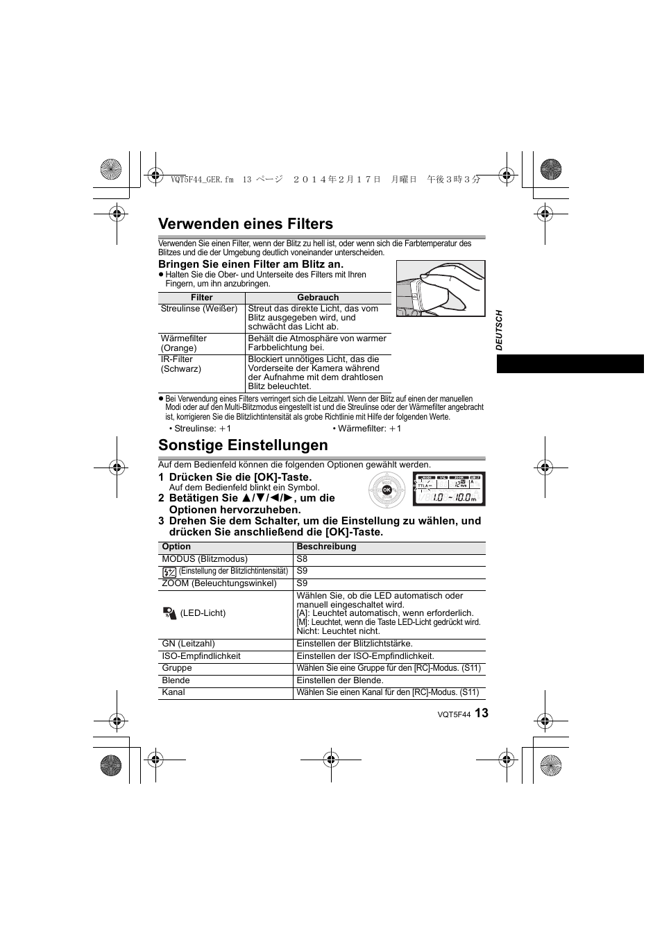 Verwenden eines filters, Sonstige einstellungen | Panasonic DMWFL580LPP User Manual | Page 59 / 224
