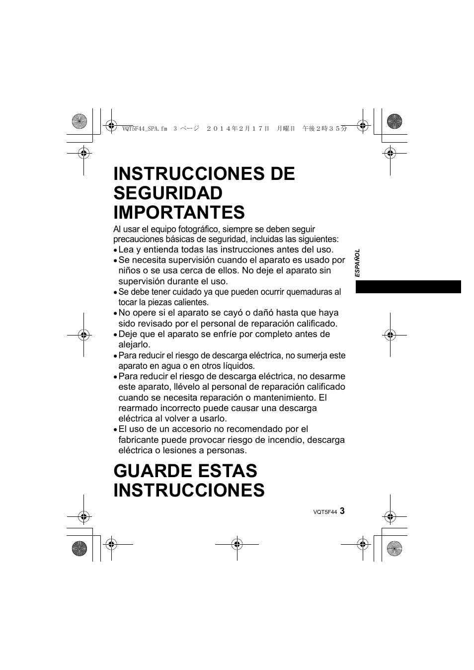 Instrucciones de seguridad importantes, Guarde estas instrucciones | Panasonic DMWFL580LPP User Manual | Page 67 / 224