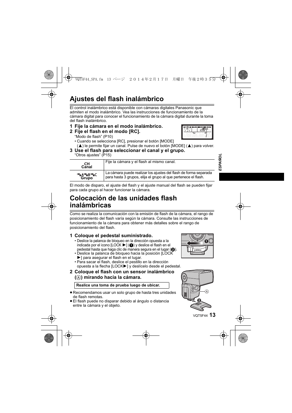 Ajustes del flash inalámbrico, Colocación de las unidades flash inalámbricas | Panasonic DMWFL580LPP User Manual | Page 77 / 224