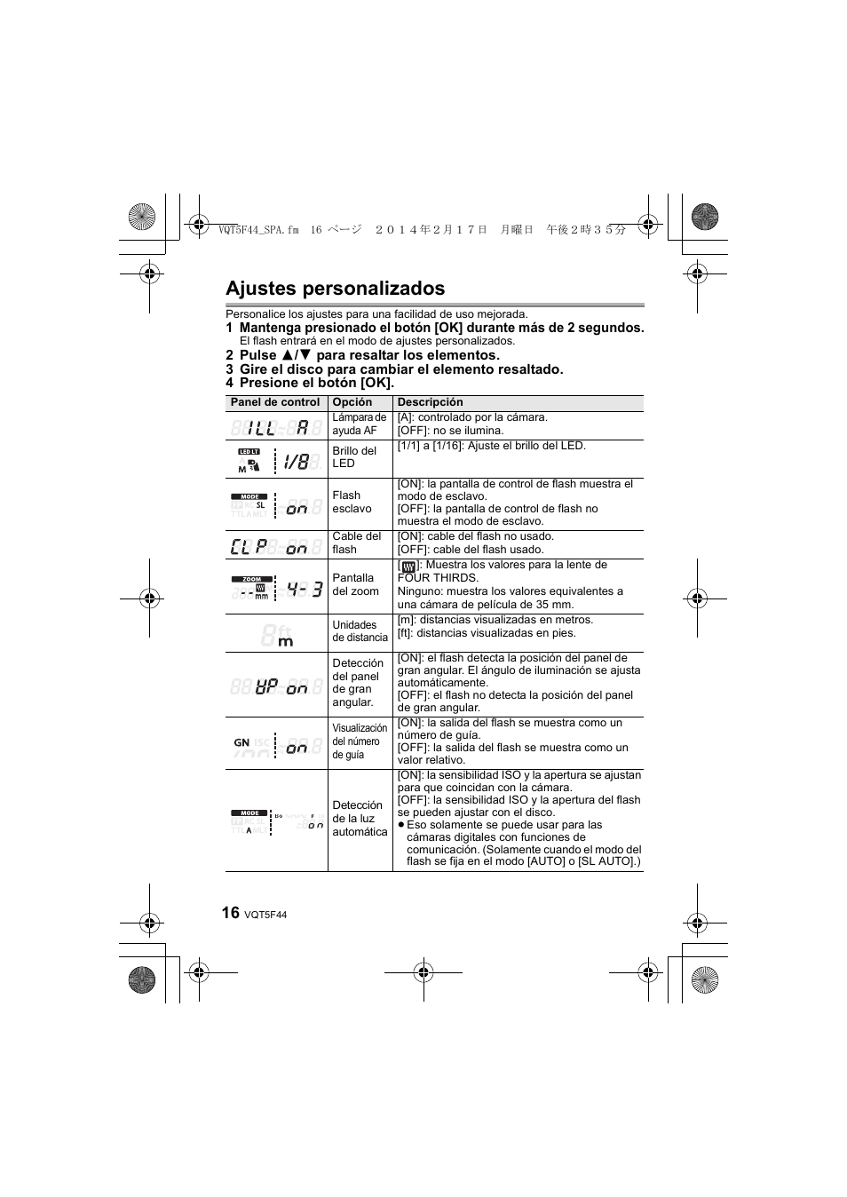Ajustes personalizados | Panasonic DMWFL580LPP User Manual | Page 80 / 224