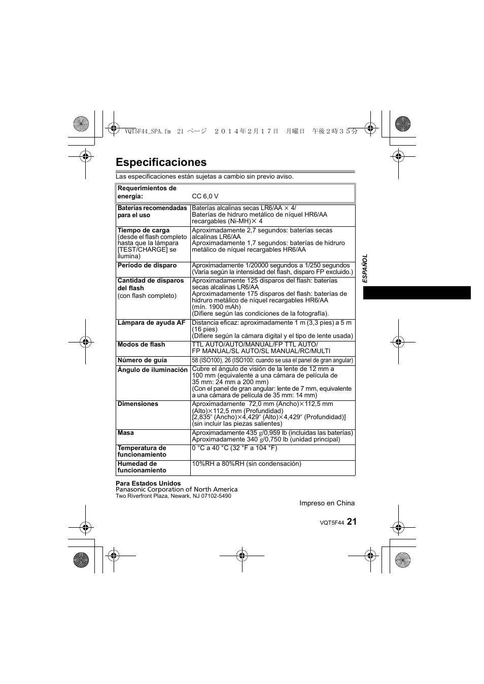 Especificaciones | Panasonic DMWFL580LPP User Manual | Page 85 / 224
