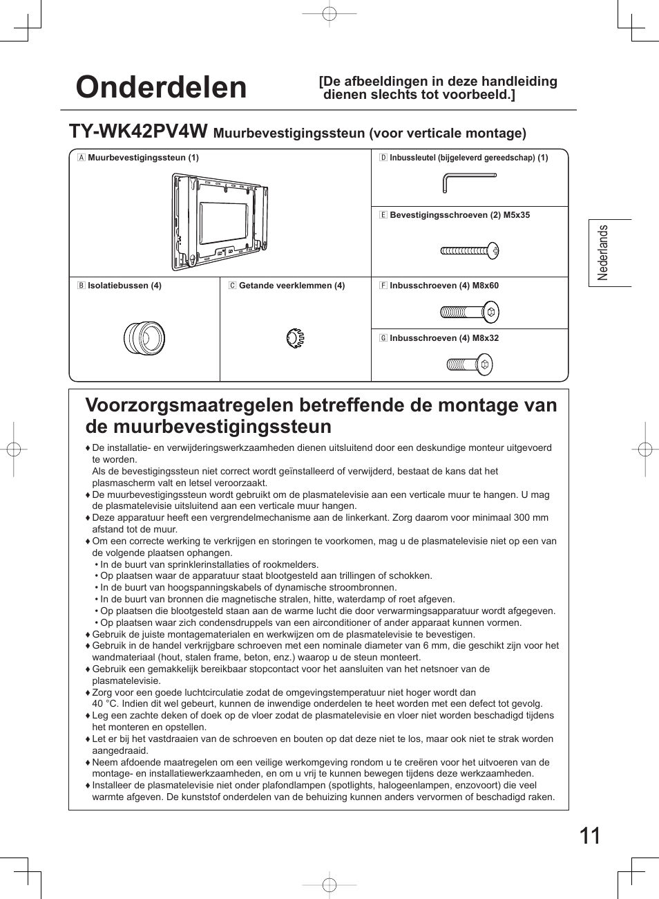 Onderdelen, Ty-wk42pv4w | Panasonic TYWK42PV4W User Manual | Page 11 / 52