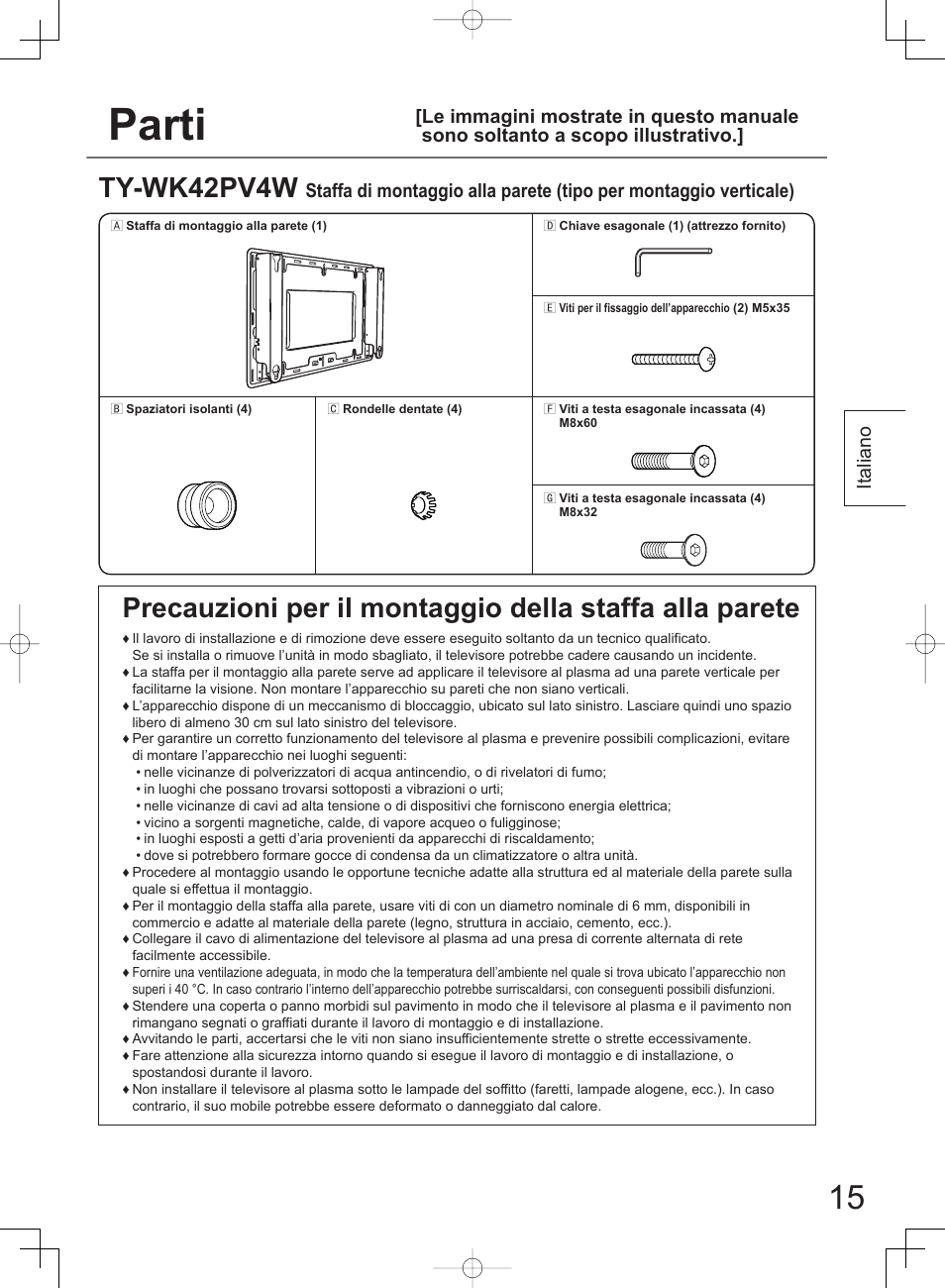 Parti, Ty-wk42pv4w, Italiano | Panasonic TYWK42PV4W User Manual | Page 15 / 52