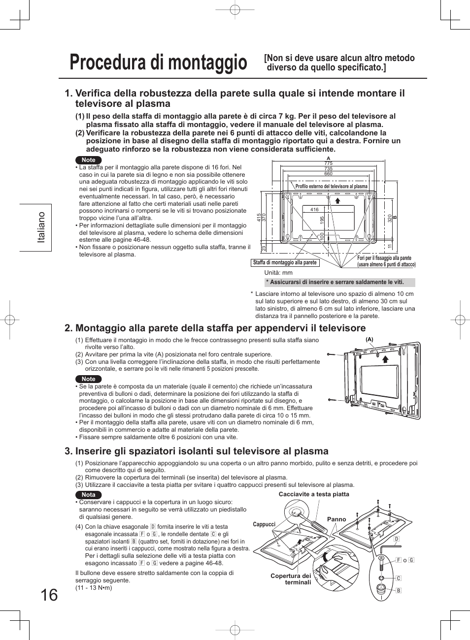 Procedura di montaggio, Italiano | Panasonic TYWK42PV4W User Manual | Page 16 / 52