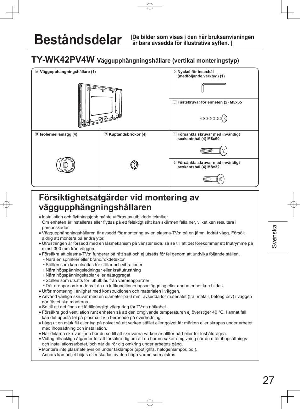 Beståndsdelar, Ty-wk42pv4w | Panasonic TYWK42PV4W User Manual | Page 27 / 52