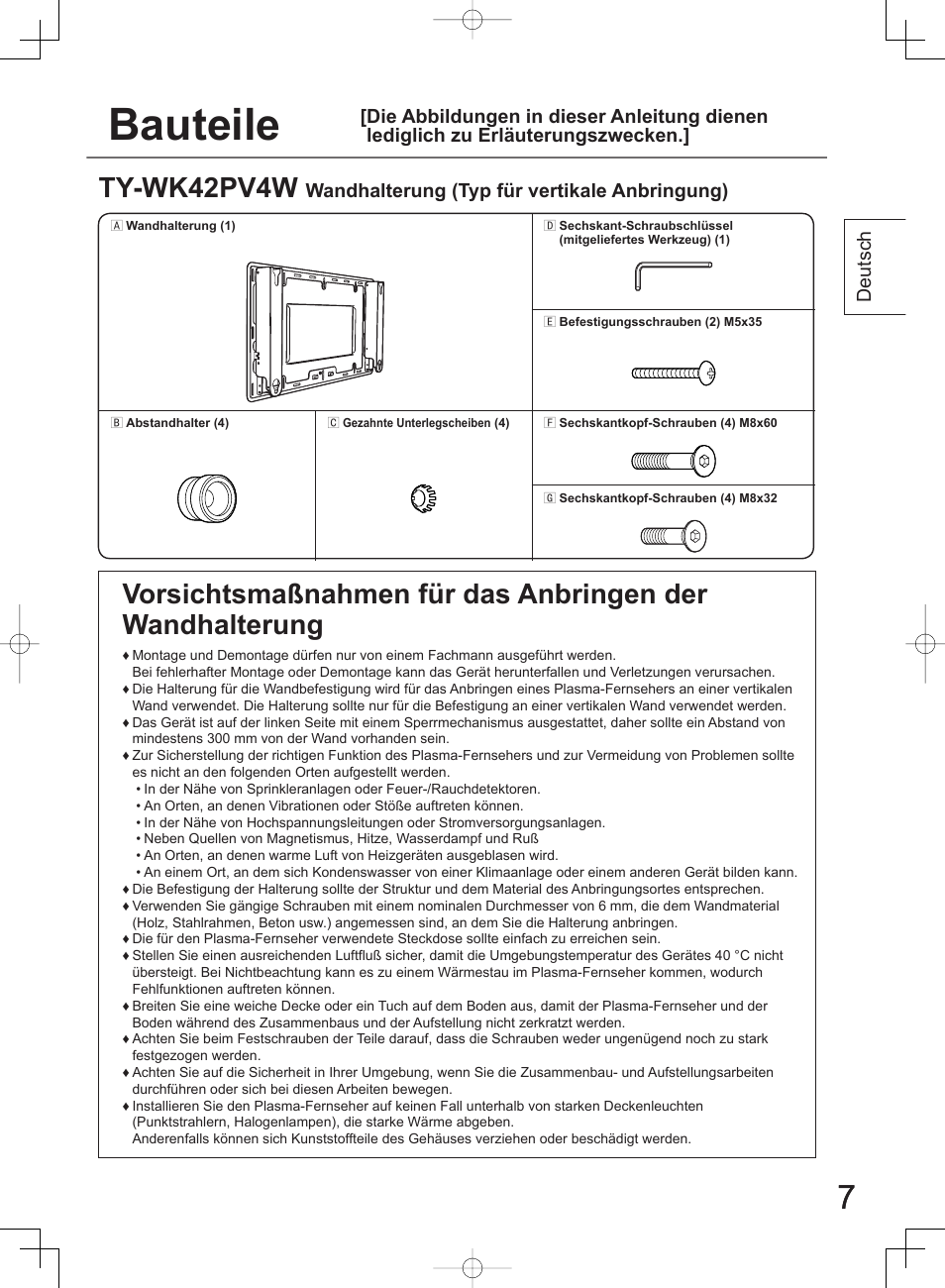 Bauteile, Ty-wk42pv4w | Panasonic TYWK42PV4W User Manual | Page 7 / 52