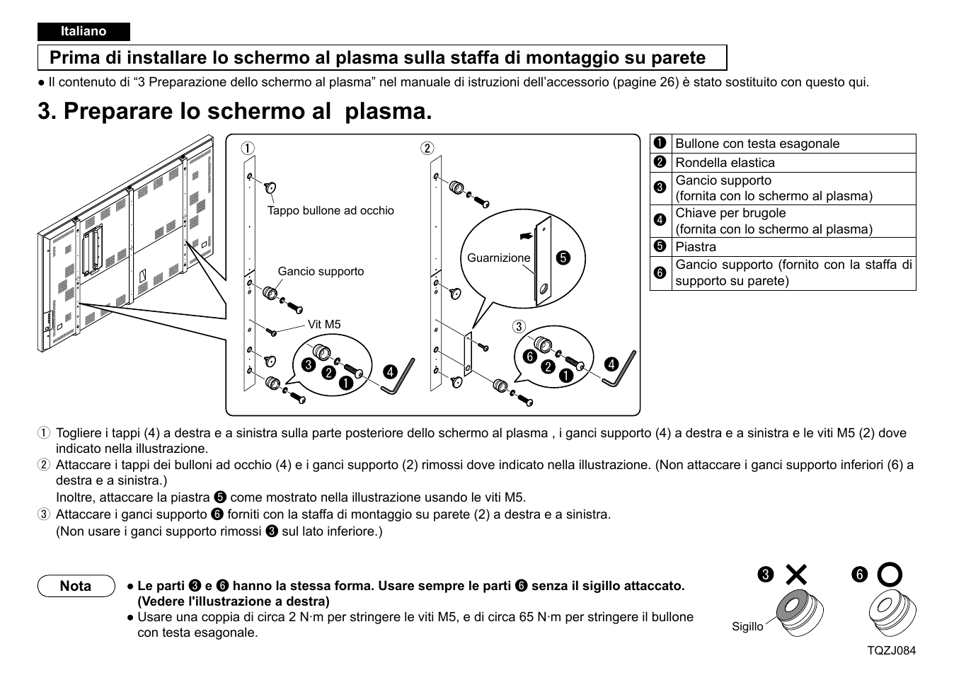 Preparare lo schermo al plasma | Panasonic TYWK103PV9 User Manual | Page 6 / 13