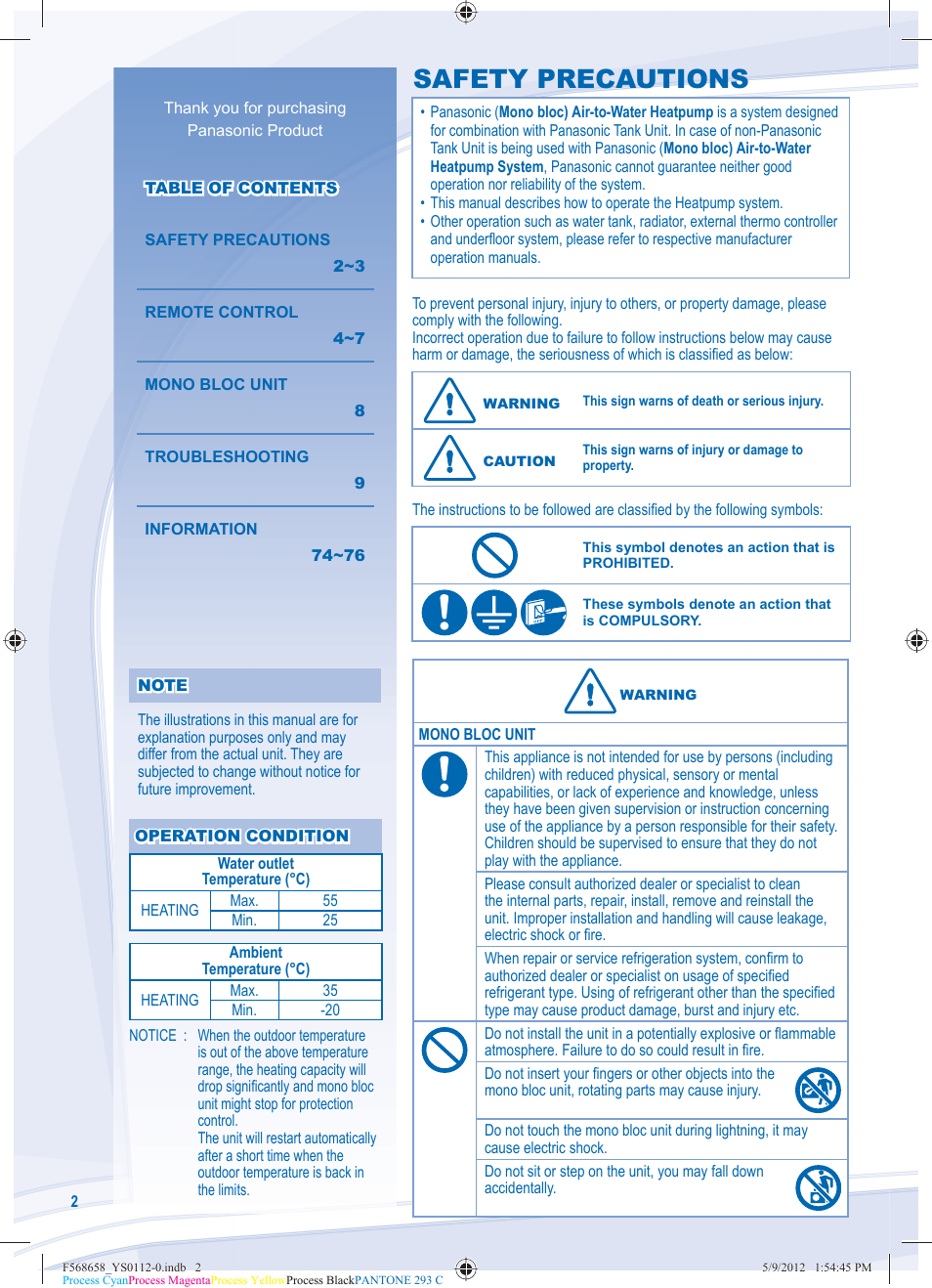 Safety precautions | Panasonic WHMDF06D3E5 User Manual | Page 2 / 76