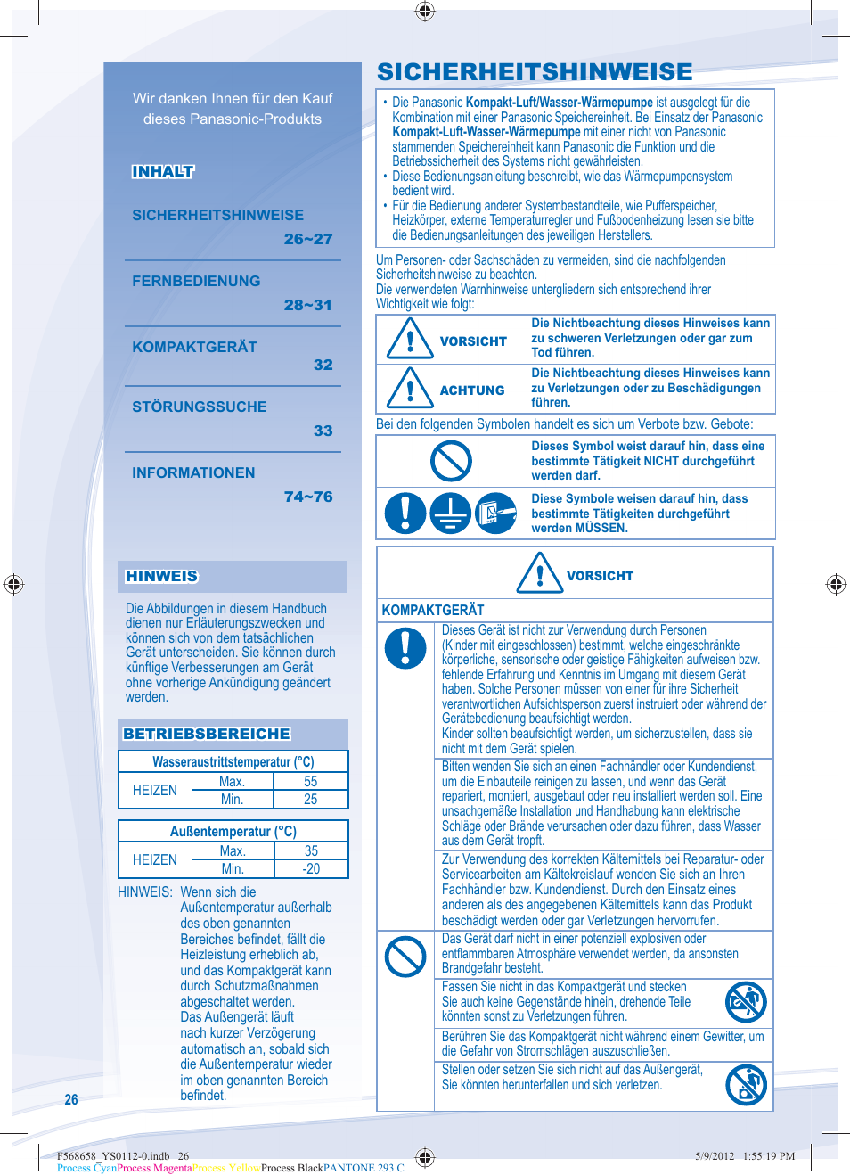 Sicherheitshinweise | Panasonic WHMDF06D3E5 User Manual | Page 26 / 76