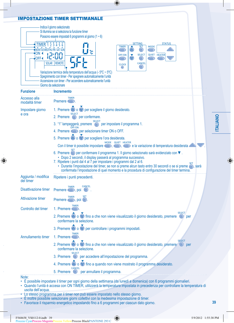 It aliano, Impostazione timer settimanale | Panasonic WHMDF06D3E5 User Manual | Page 39 / 76