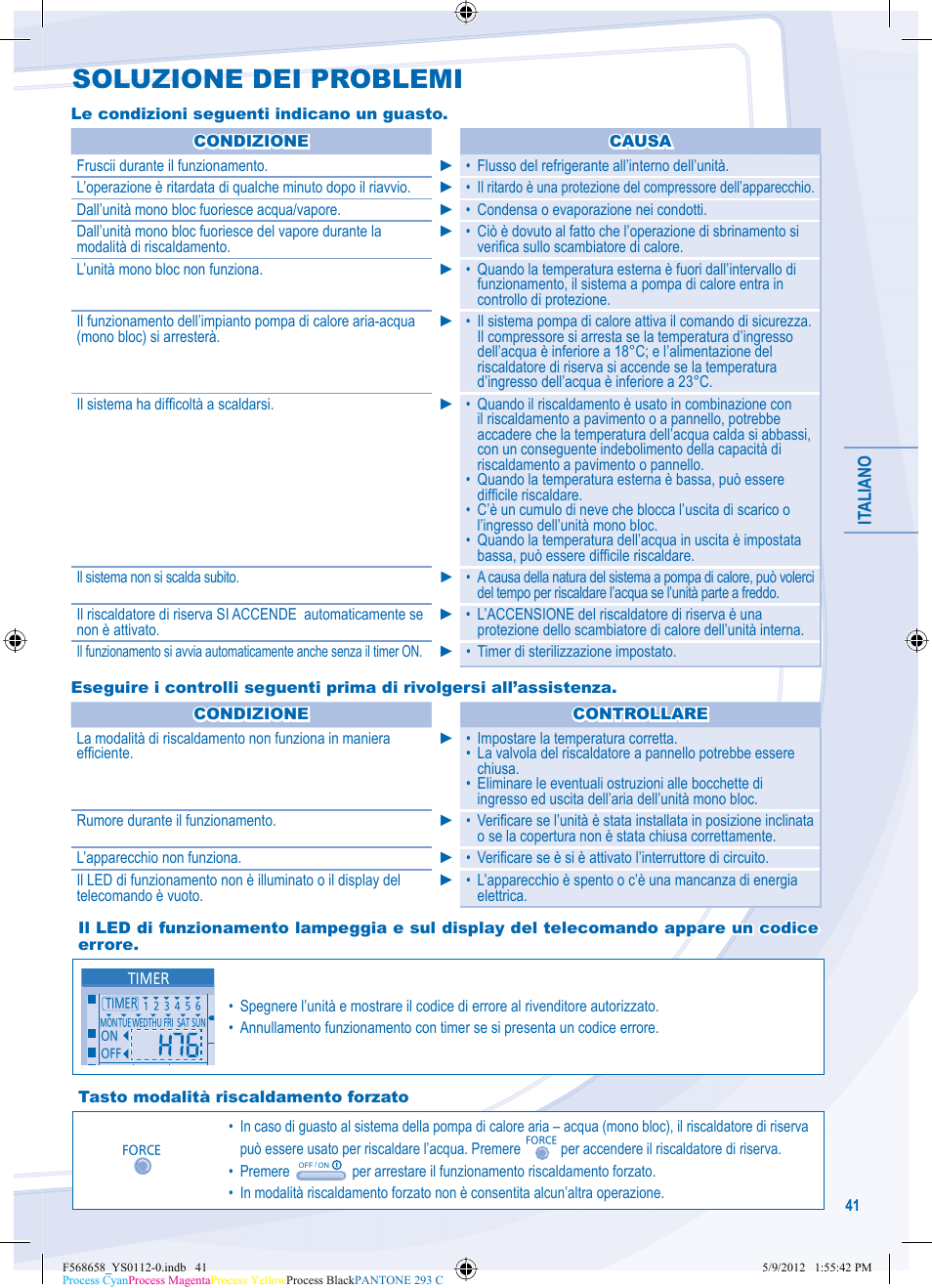 Soluzione dei problemi | Panasonic WHMDF06D3E5 User Manual | Page 41 / 76