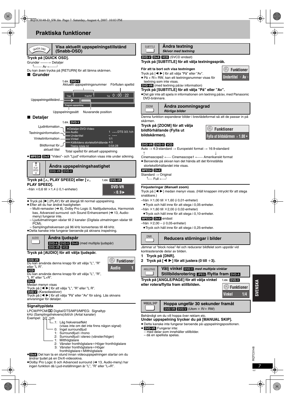 Praktiska funktioner | Panasonic DVDS100 User Manual | Page 107 / 128