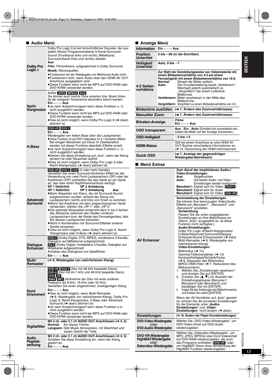 Panasonic DVDS100 User Manual | Page 13 / 128