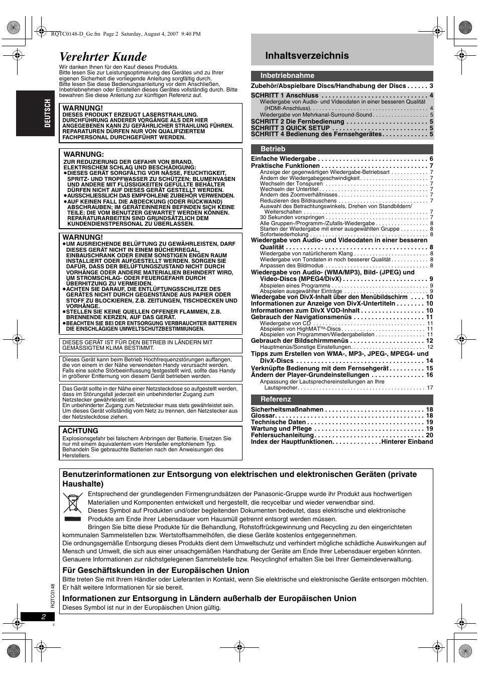 Panasonic DVDS100 User Manual | Page 2 / 128