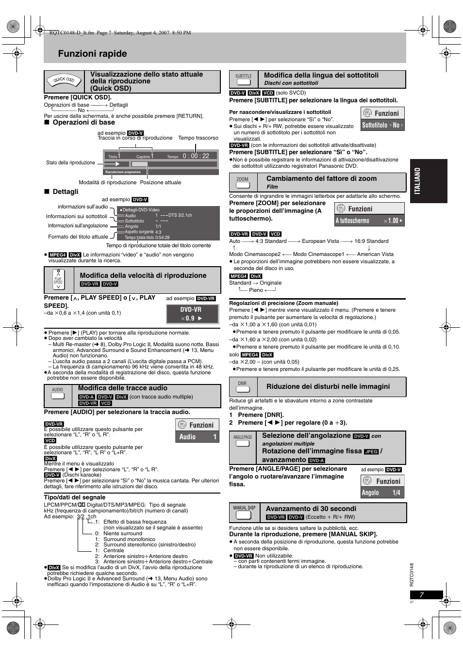 Funzioni rapide | Panasonic DVDS100 User Manual | Page 27 / 128
