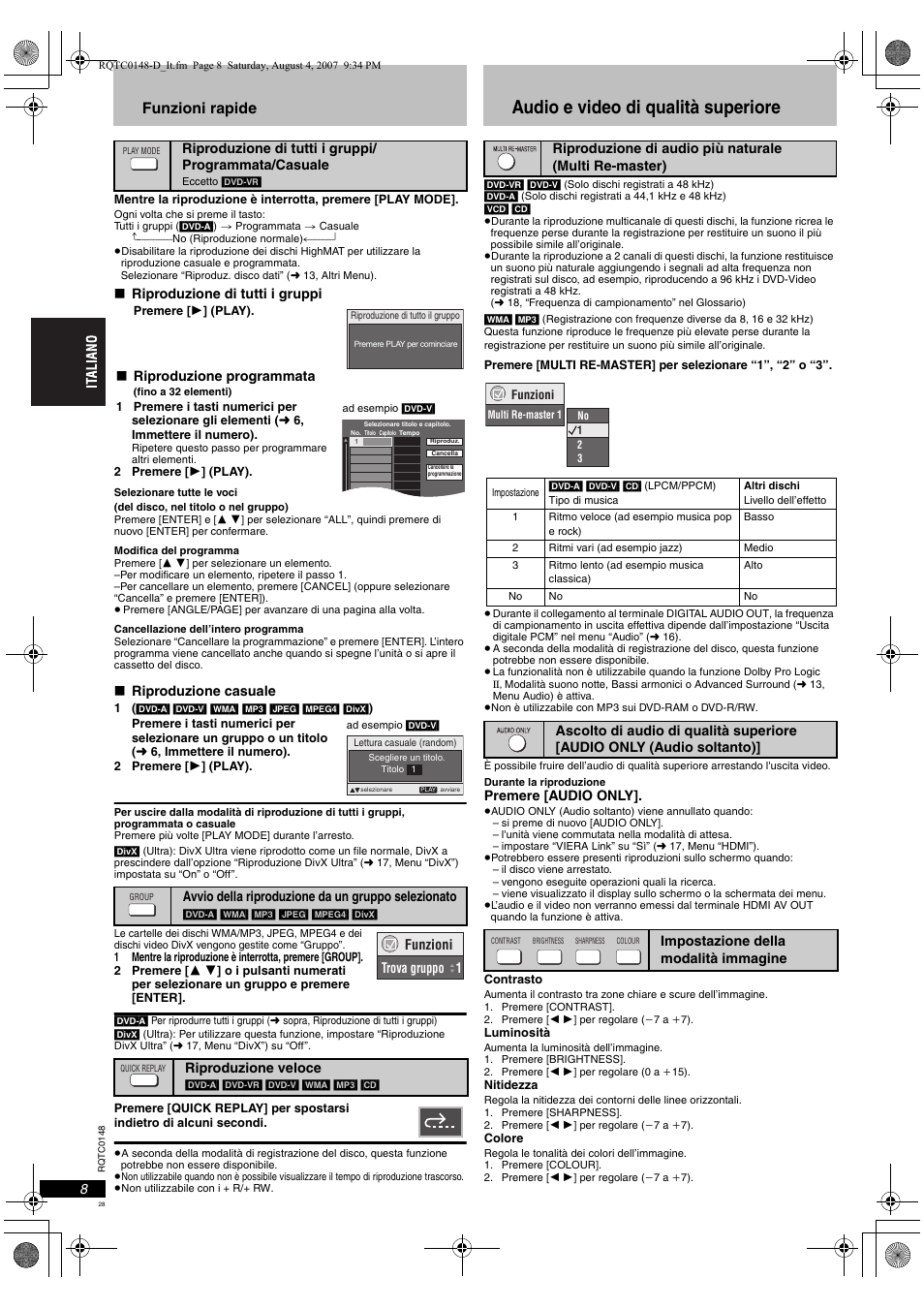 Audio e video di qualità superiore, Funzioni rapide | Panasonic DVDS100 User Manual | Page 28 / 128