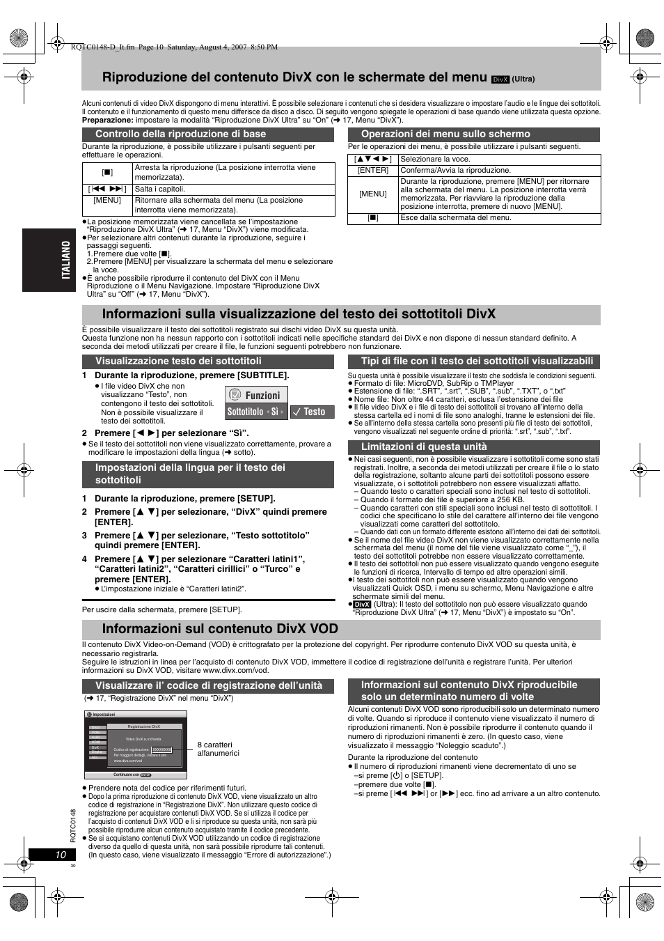 Informazioni sul contenuto divx vod | Panasonic DVDS100 User Manual | Page 30 / 128