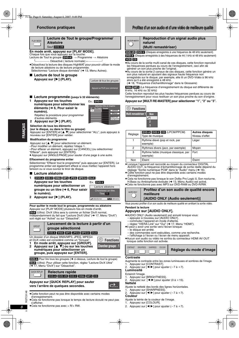 Fonctions pratiques | Panasonic DVDS100 User Manual | Page 48 / 128