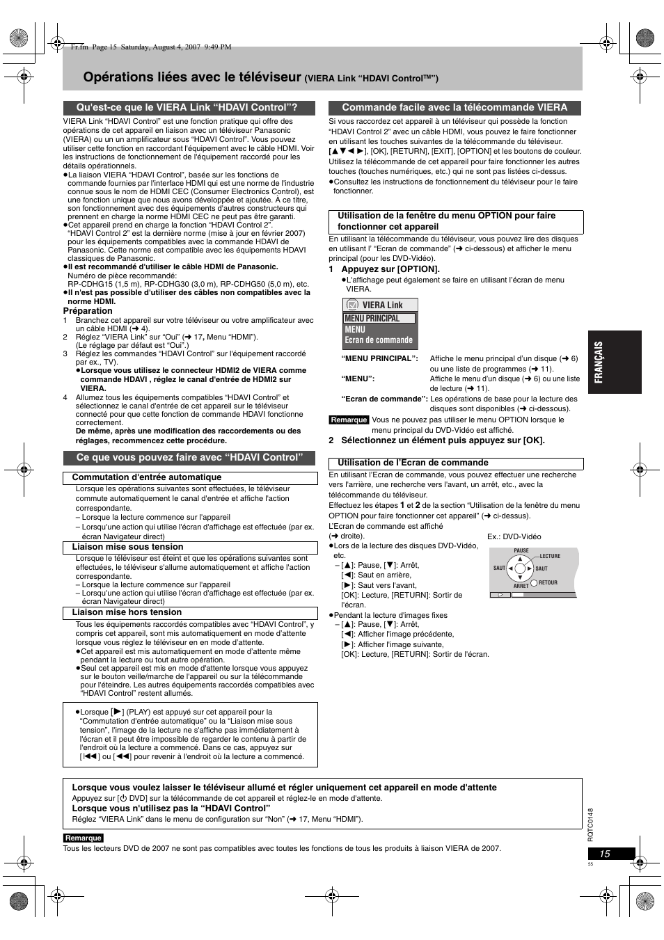 Opérations liées avec le téléviseur | Panasonic DVDS100 User Manual | Page 55 / 128