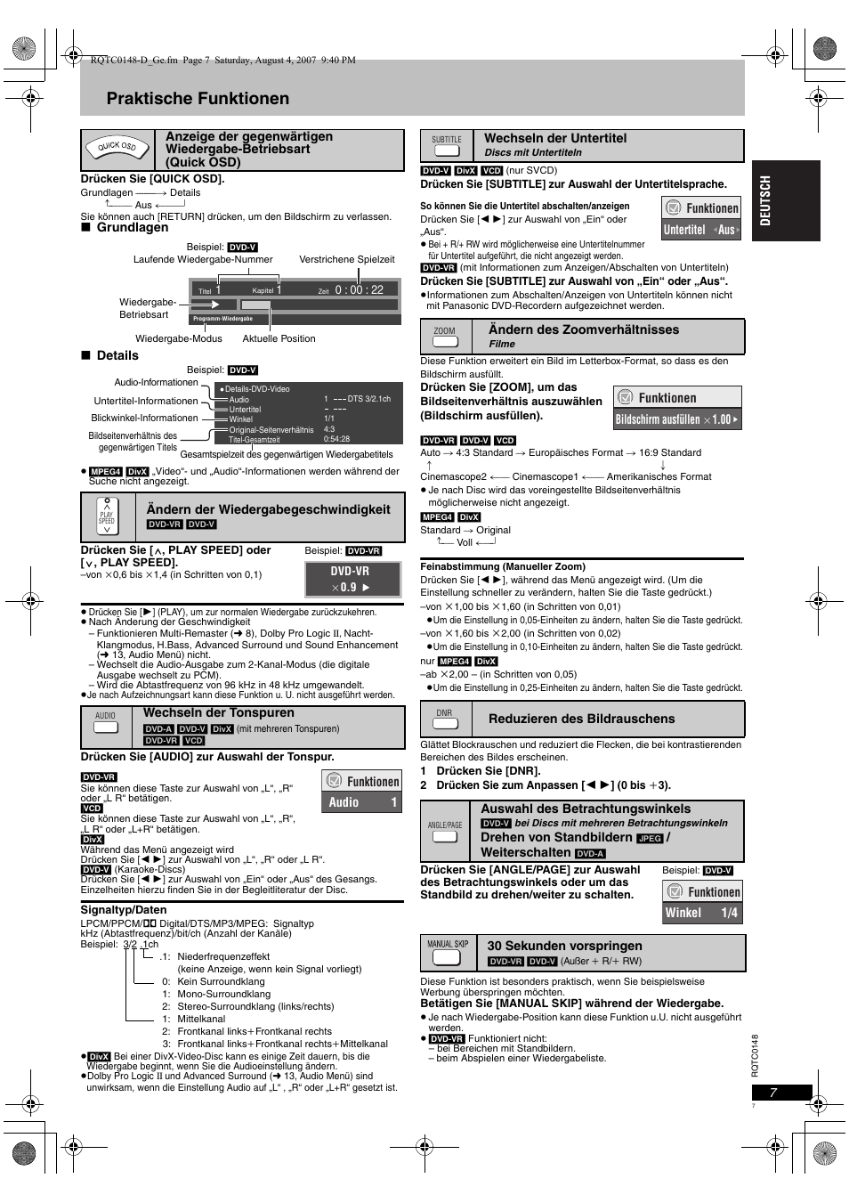 Praktische funktionen | Panasonic DVDS100 User Manual | Page 7 / 128