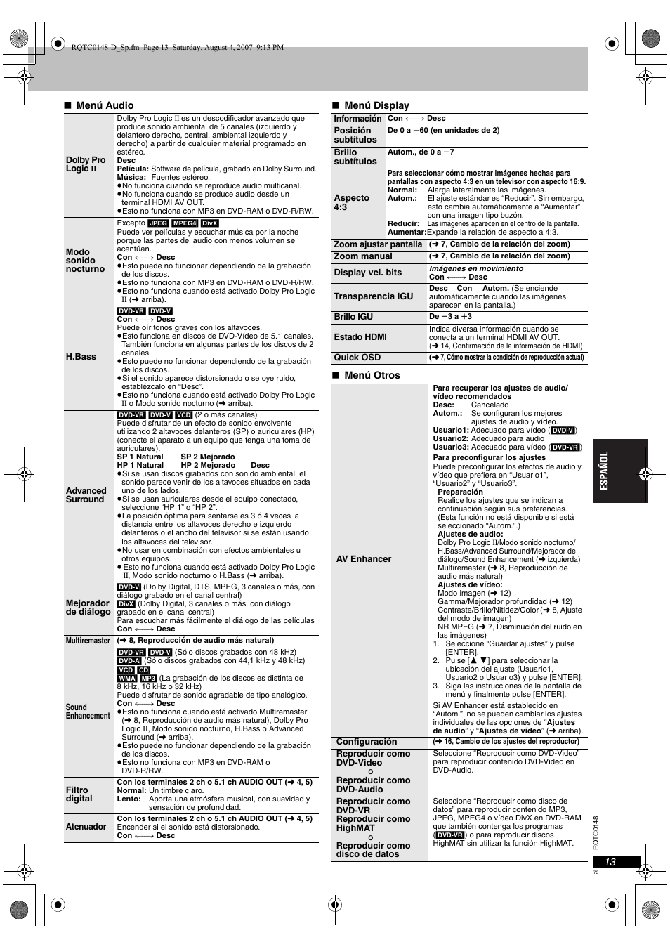 Panasonic DVDS100 User Manual | Page 73 / 128
