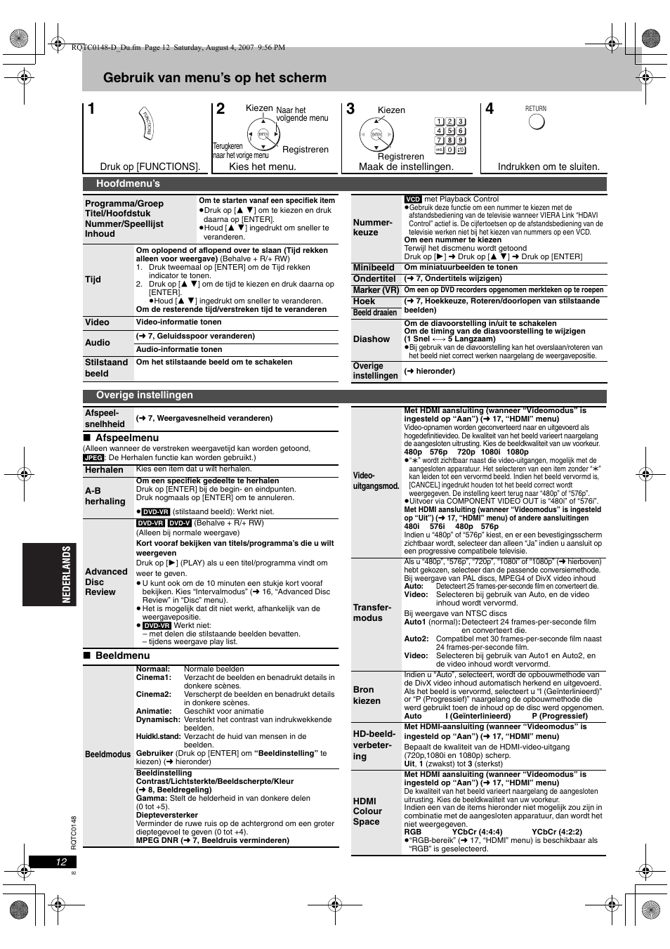 Gebruik van menu’s op het scherm | Panasonic DVDS100 User Manual | Page 92 / 128