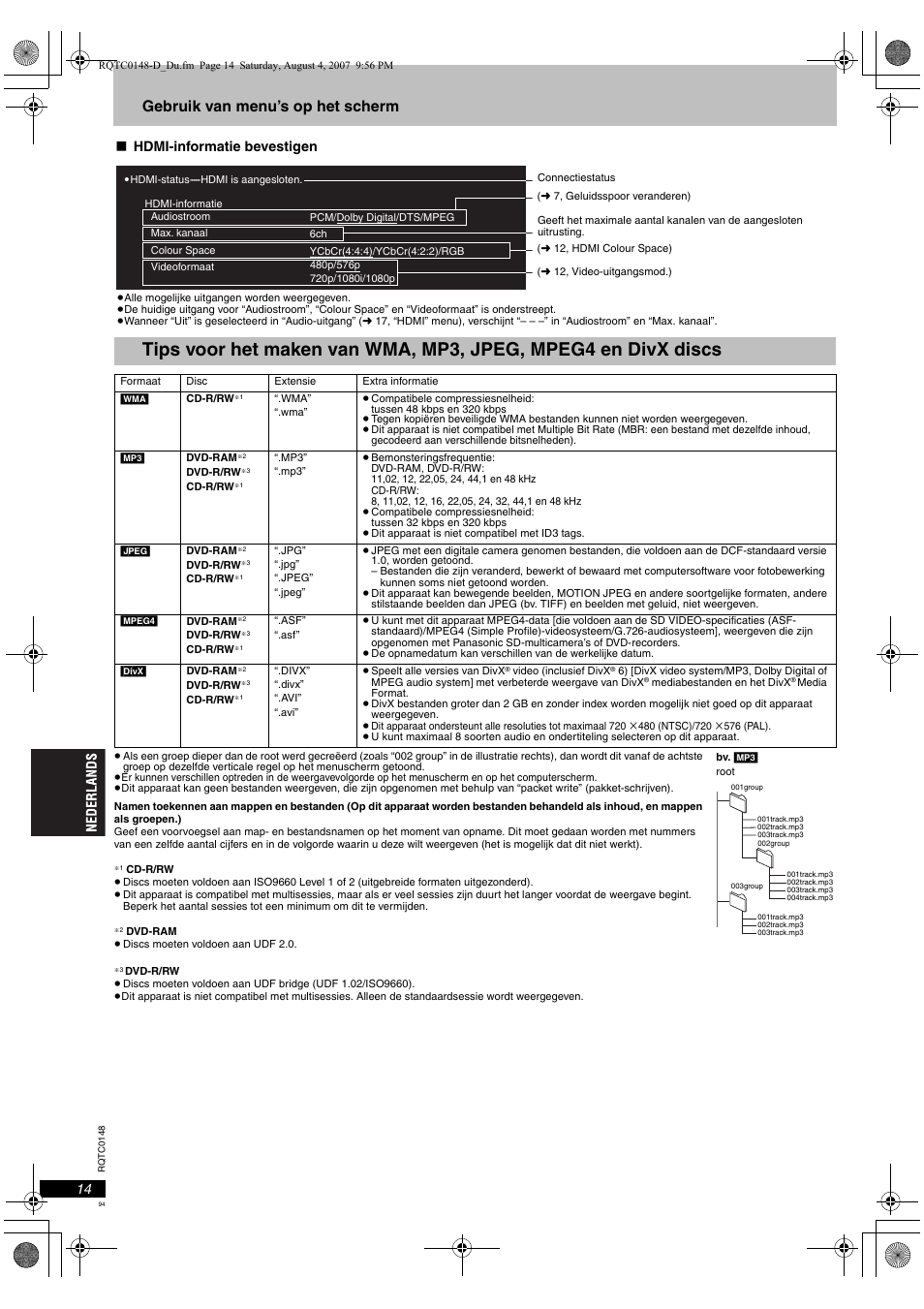 Gebruik van menu’s op het scherm, Hdmi-informatie bevestigen | Panasonic DVDS100 User Manual | Page 94 / 128