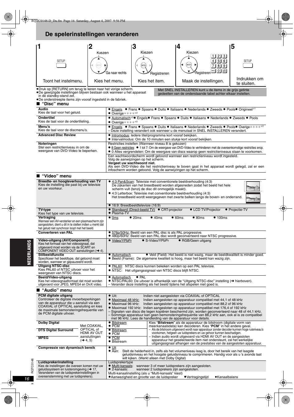 De spelerinstellingen veranderen | Panasonic DVDS100 User Manual | Page 96 / 128